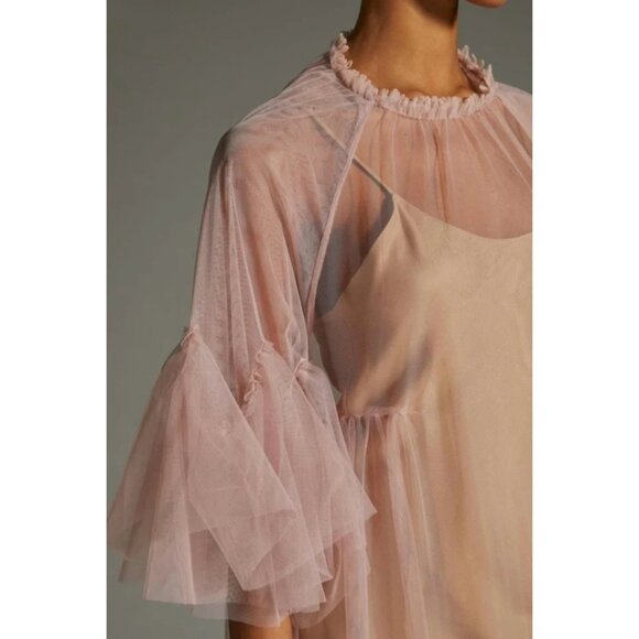 NWT Anthropologie Maeve Glamorous Tulle Maxi in Dusty Rose Pink Sheer Dress O/S - Picture 2 of 9